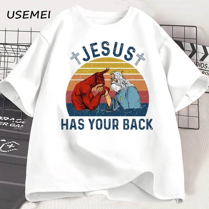 Dont Worry Jesus Has Your Back T Shirt Funny Graphic Tshirt Cotton Short Sleeve Oversized  Printed T Shirt Men's Clothing