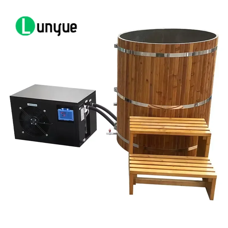 Wooden Ice Bath Tub with Cooler Portable Cold Plunge Bucket for Recovery Muscle Relief Home Gym Outdoor Use Durable Natural