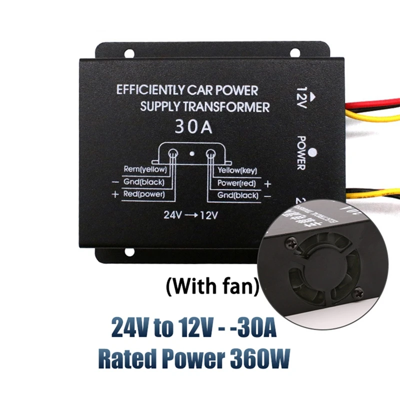 Super Sale DC-DC 24V to 12V Power Supply Converter 30A with Fan for Car