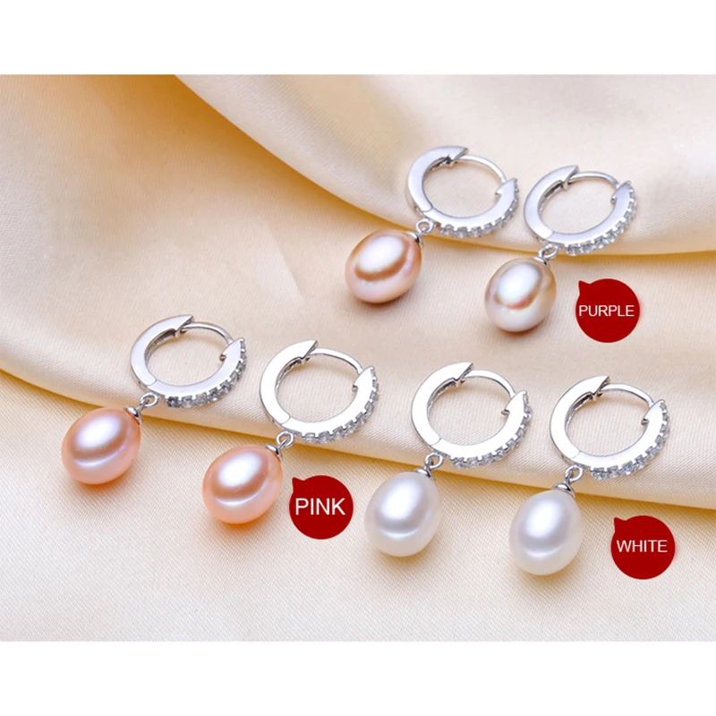 Hochzeits-Naturperlen-Ohrringe für Damen, 925 Silber Schwarze Süßwasser-Perlen-Creolen Schmuck Ehefrau Geschenke Rosa – Detail 3