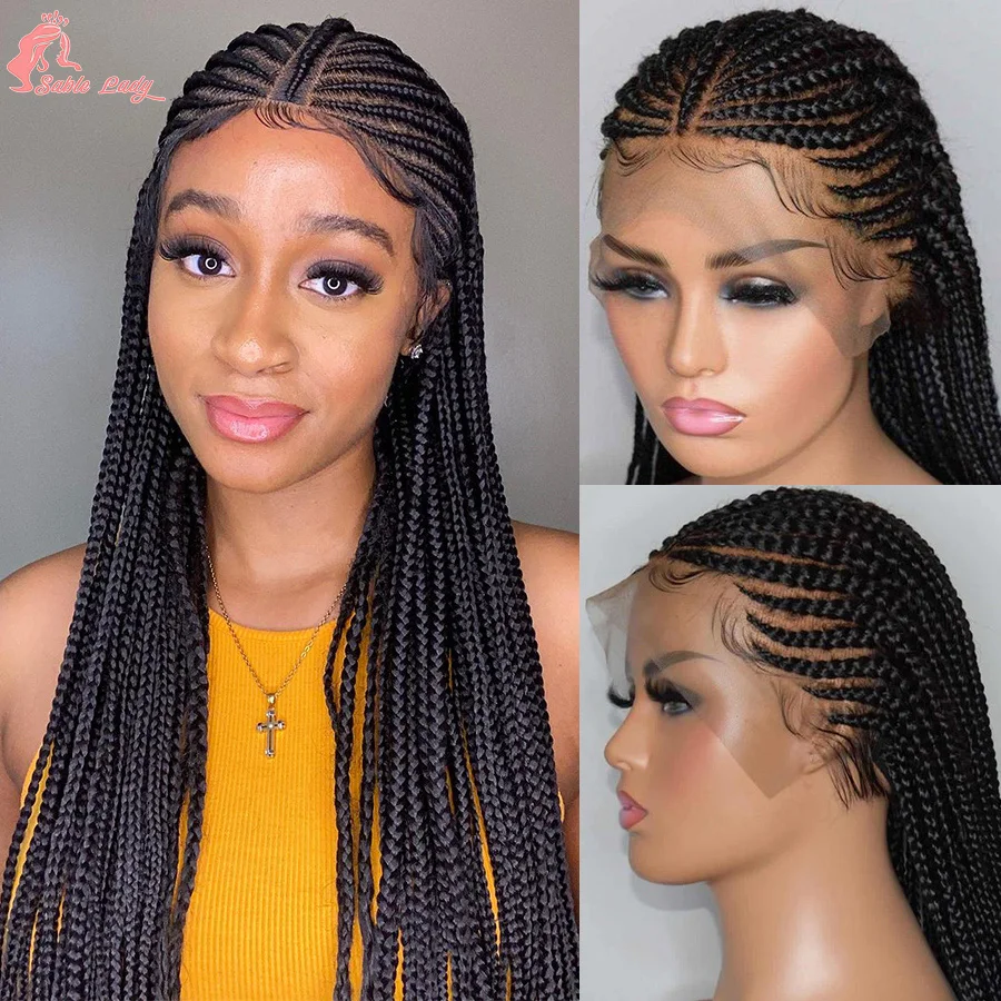 

Synthetic Full Lace Briaded Wig Cornrow Braids Wig Baby Hair Fulani Braided Lace Front Wig 32'' Red Knotless Box Faux Locs Wigs