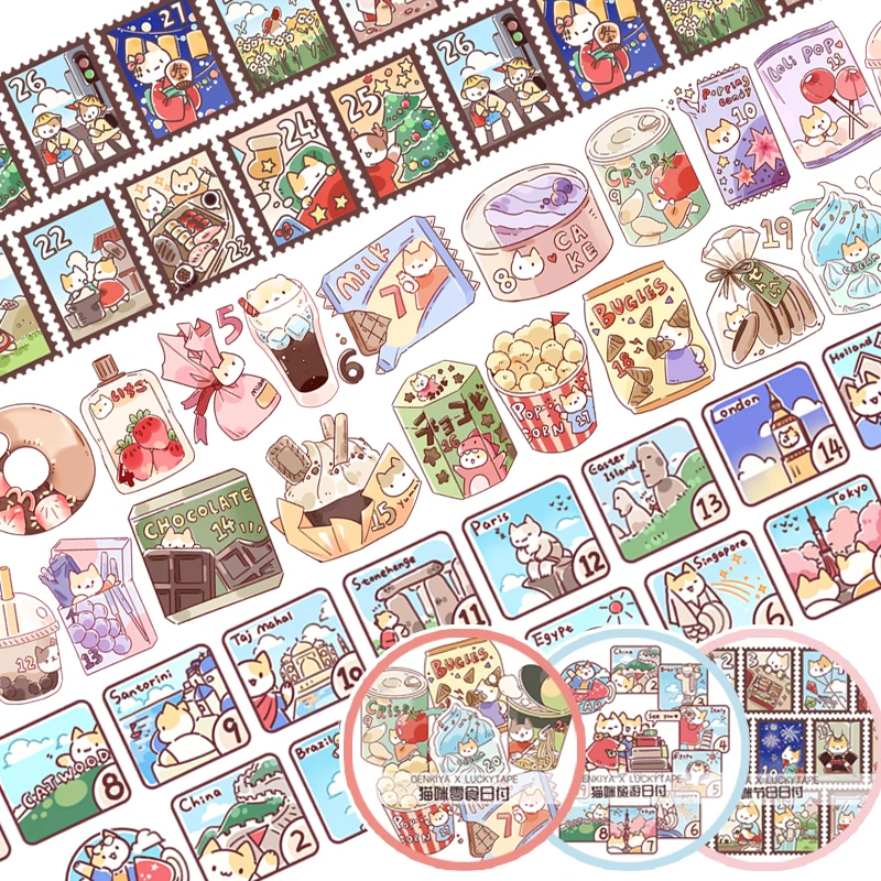 

Cute PET White Ink Oil Tape, DIY Planner Decorative Stationery, Fresh Cat Snacks Daily Series