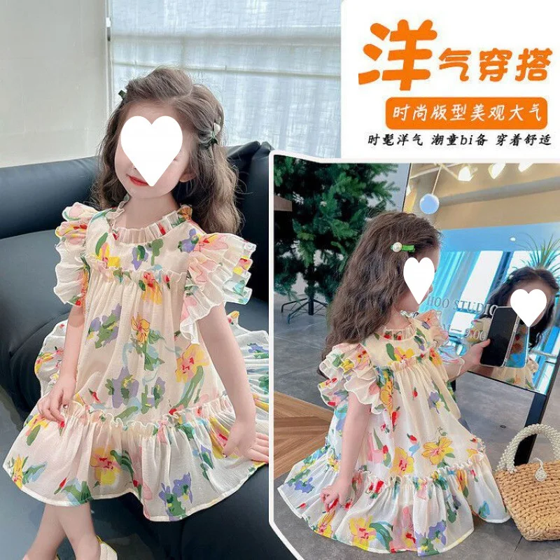 Girls summer new Korean version of girls fashionable floral princess super fairy dress