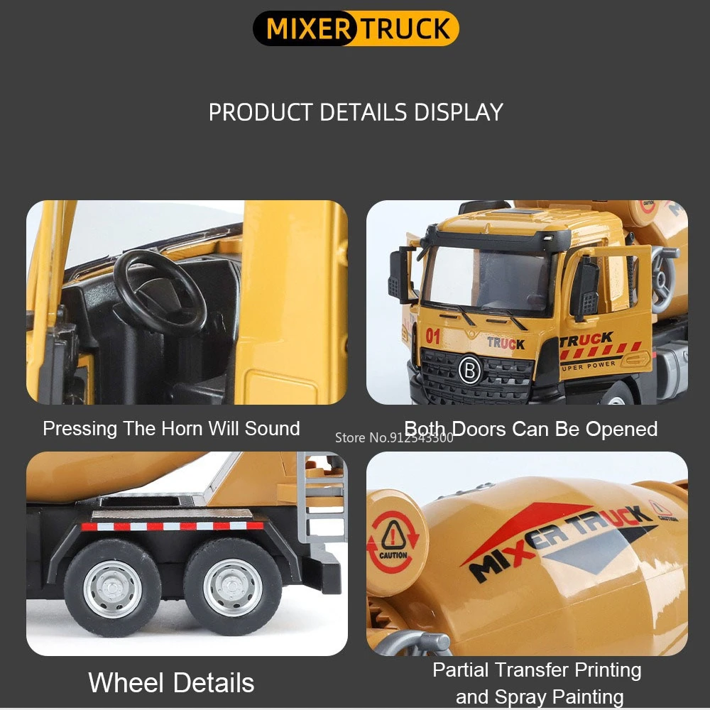 Grande 1:24 caminhão misturador guindaste escavadeira carro brinquedo modelo som luz caminhões basculantes liga diecast veículos de engenharia crianças presente