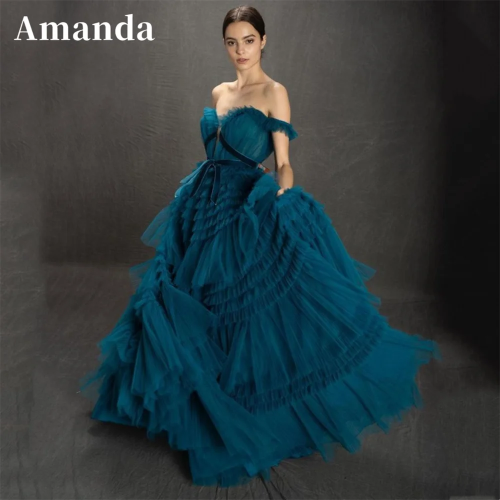 Amanda Handmade Multilayer Prom Dress 2023 Ball Gown فساتين مناسبة رسمية Sexy Off Shoulder Tulle Vestidos De Noche