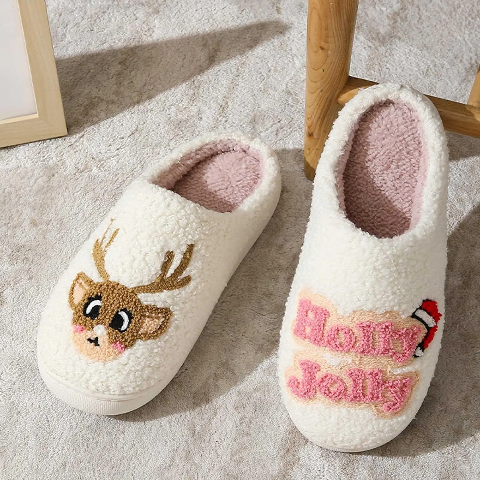 الرجال والنساء عيد الميلاد نعال من القطن لدفء المنزل والداخلية النعال الصوفية إِلْكَة عيد الميلاد نعال من القطن الدافئة النساء #1