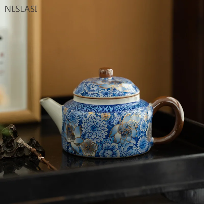 150ml Jingdezhen Blue and White Porcelain Dezhong Tea Pot High-grade Ru Kiln Home Tea Infuser Ceramic Filter Beauty Teapot