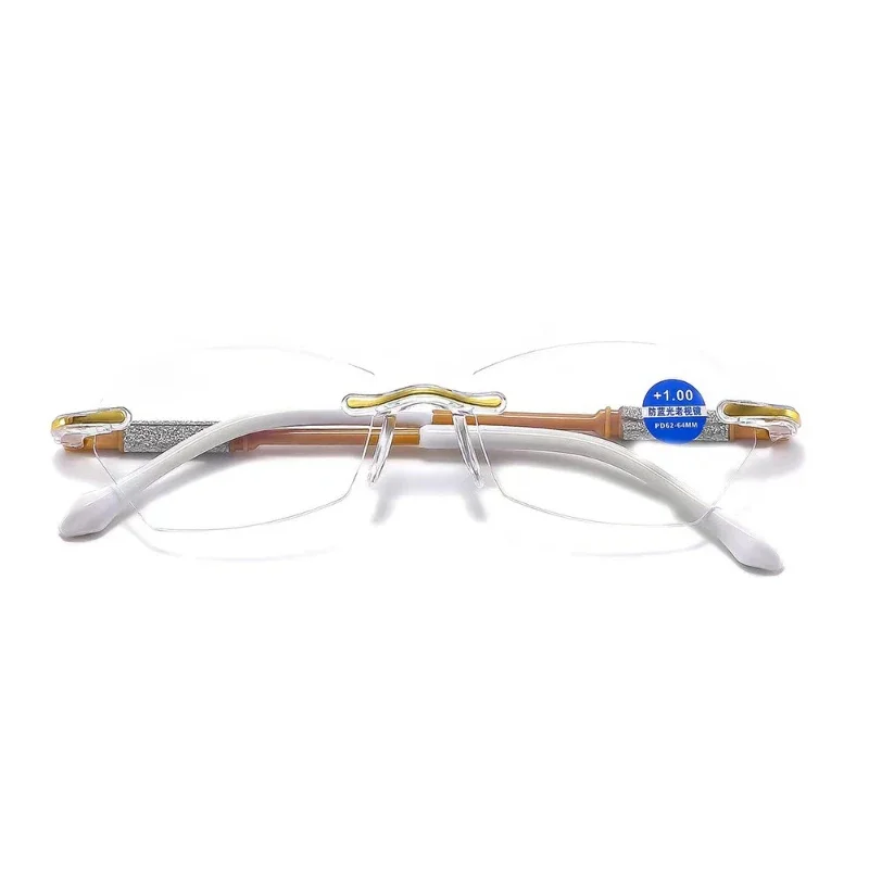 New Rimless Reading Glasses for Men Women Fashion Transparent Far Sight Eyeglasses Classic Diamond Cut Presbyopia Eyeglasses