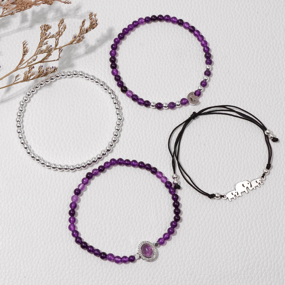 4 قطعة/المجموعة اللابرادوريت الخرز سوار الحجر الطبيعي الفضة اللون الفيل سحر حبل سلسلة أساور مجموعة للنساء الرجال المجوهرات