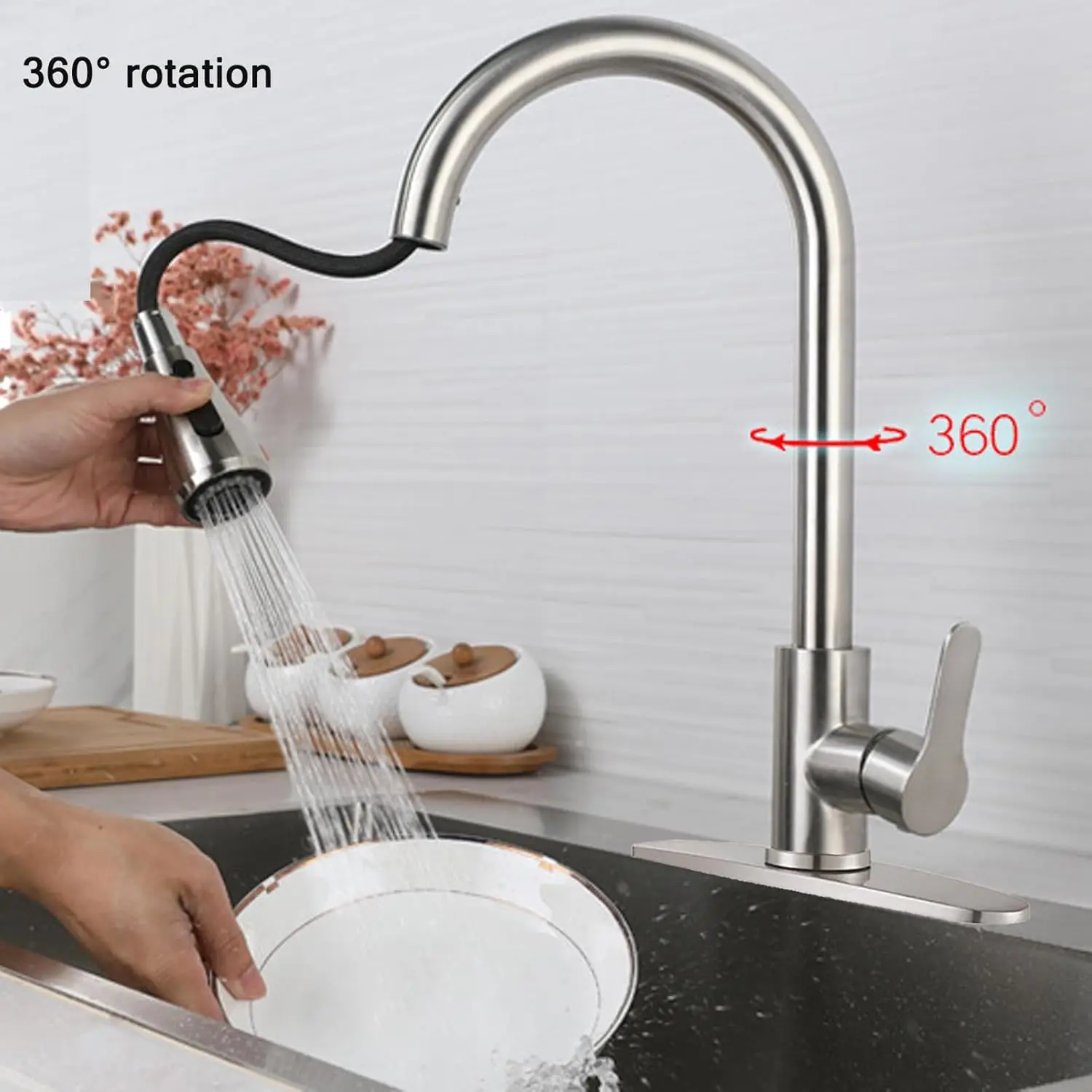 Kitchen Drain Faucet 304 stainless steel 360 Rotation Hot Cold Water Tap For Kitchen 2-way Sprayer Water Tap Single Handle Tap