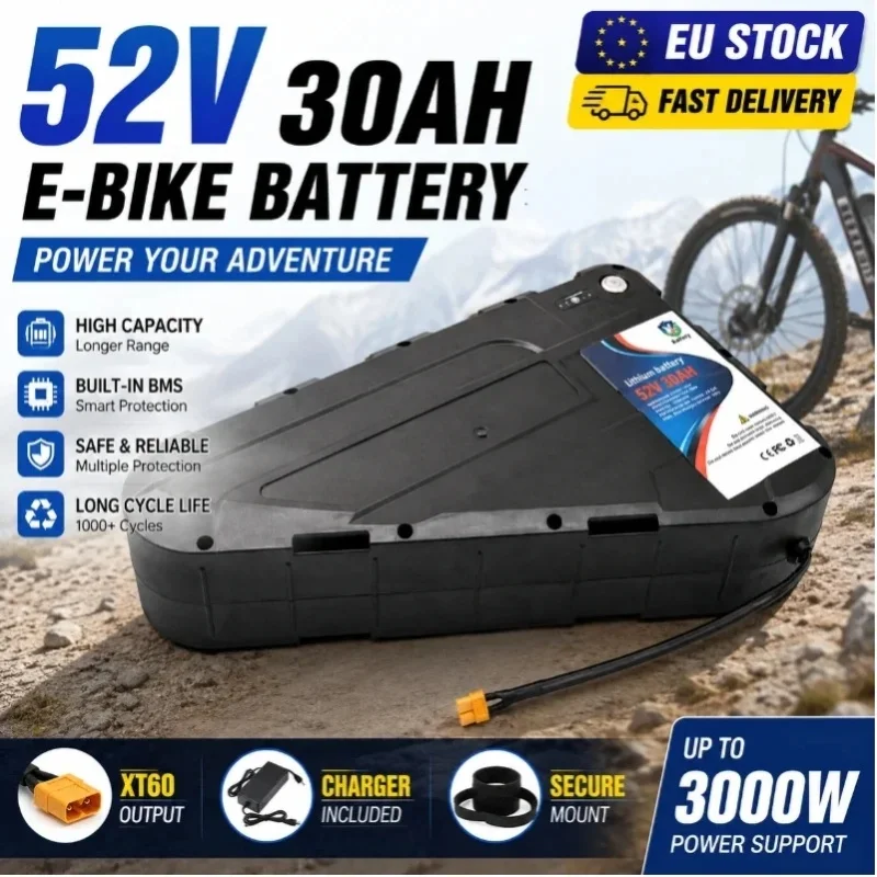 48V 52V E-Bike-Akku 20Ah-40Ah Hochleistungs-Lithium-Akku für Elektro-Mountainbike Fat Tire MTB 500W 1000W 2000W 3000W Motor Langstrecken-Stromversorgung Ersatzakku EU Polen Lager