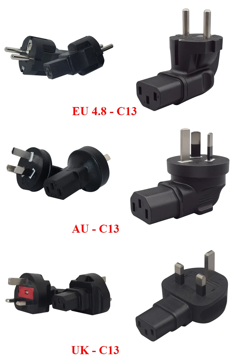 1PCS Black EU 4.0/4.8mm Australia Britain USA Canada Mexico 5-15P 6-15P to C13 C15 male to female power plug socket converter