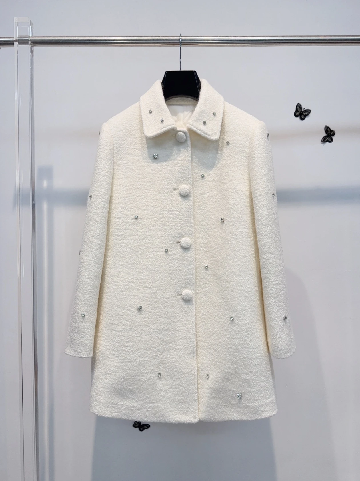 

Элегантное пальто-жакет из смесовой шерсти с бриллиантовой отделкой и одной пуговицей, длиной до плеч, для женщин, осенне-зимняя коллекция