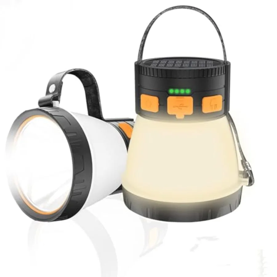 2 Pack LED Camping Lantern, 1500 Lumens Camping Lantern Rechargeable with Solar Panel Charging, Waterproof, 8 Light Modes, 7500