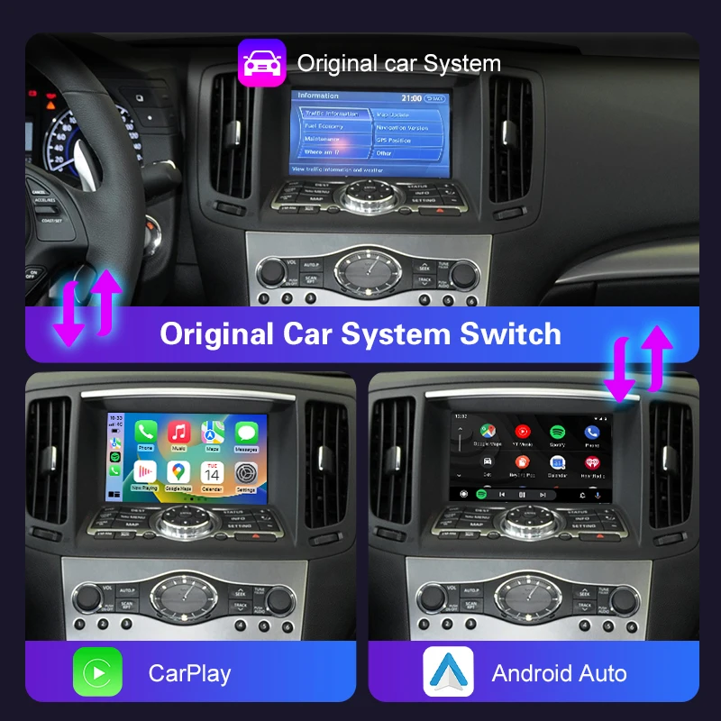 Wireless CarPlay Android Auto Adapter for Infiniti G Series G37 G35 Support Mirror Link AirPlay Plug & Play Retrofit Kit