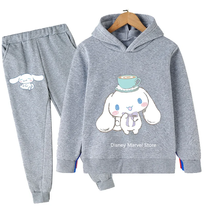 2024 New Cinnamoroll Spring And Autumn Hoodie Set With Sweatpants Boys And Girls Children Outdoor 4-14 Years Old