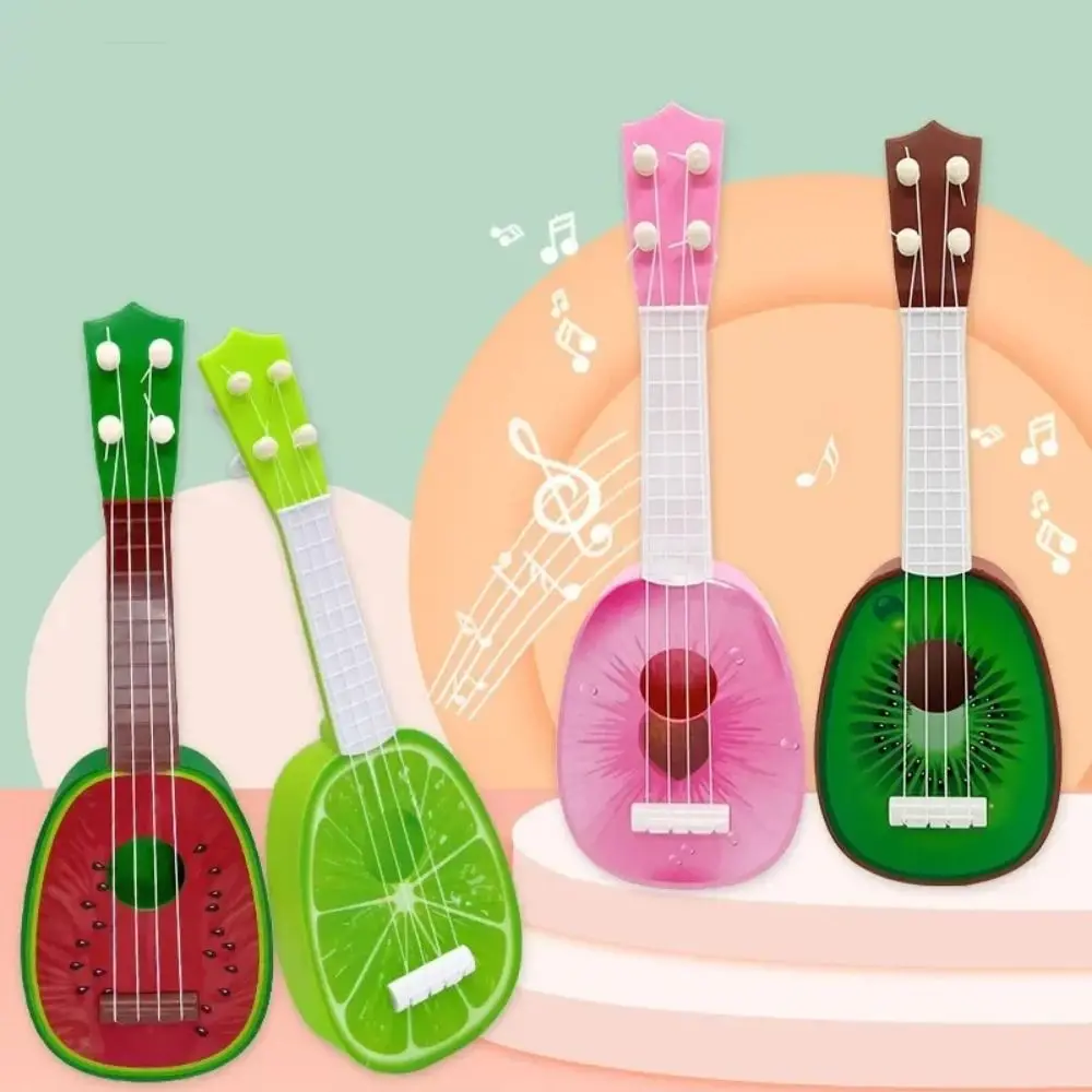 

4 Strings Simulation Fruit Ukulele Toy Adjustable String Knob Playable Small Guitar Toy Classical Durable Musical Instrument Toy