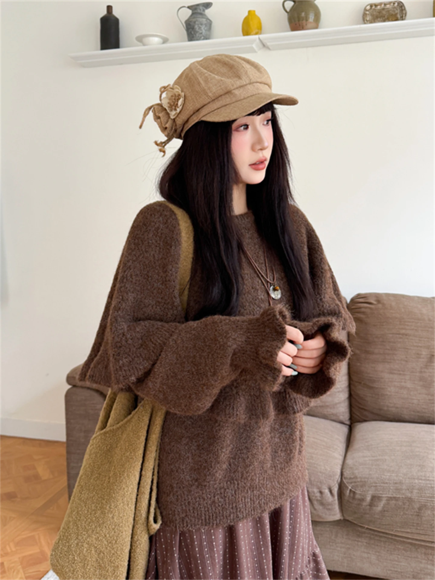 

Sli Knitted Long Sve Women's Set Conceal Meat Trendy Korean Winter Faion Online Exclusive Comfortable Cozy Sweater