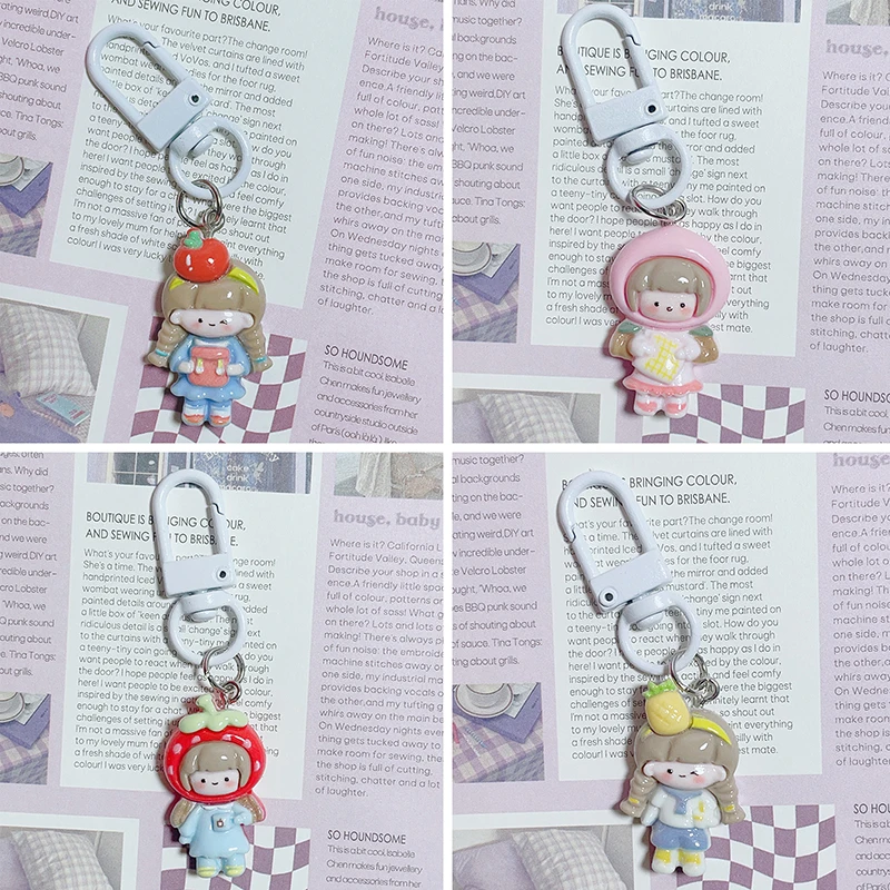 Chaveiro de desenhos animados doces para meninas Chaveiro de resina bonito Pingente de mochila escolar Caso de fone de ouvido Pendurado Decoração Chaveiro