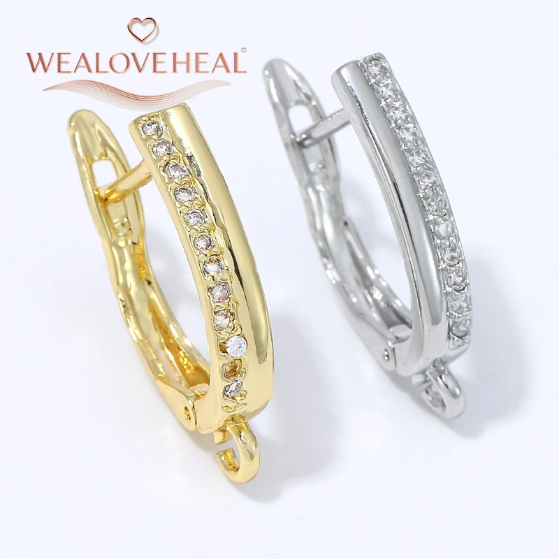 schmuckherstellung zubehör, 1 Paar 18K vergoldete Messing-Ohrringhaken in D-Form, Hufeisenform, mit Mikro-Pavé-CZ-Zirkonia und Öse für DIY-Hängeohrringe – Detail 16