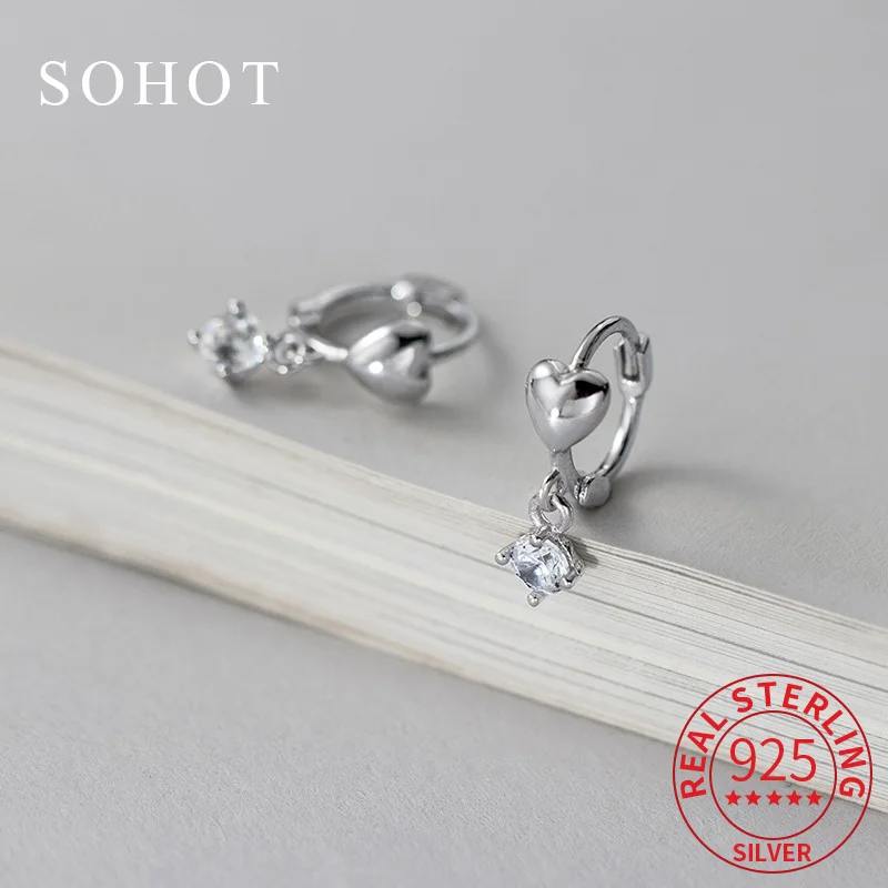 

Real 925 Sterling Silver 18K Heart Zircon Pendant Mini Hoop Earrings for Elegant Women Cute Fine Jewelry Geometric Accessories