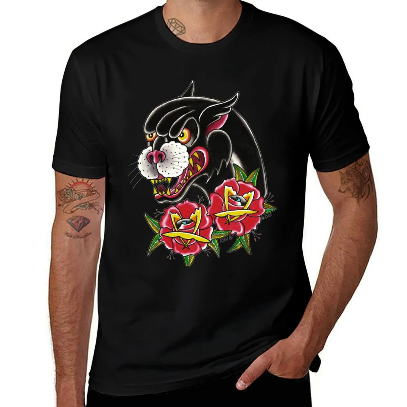 Chemises T homme pour T-Shirt chemise traditionnelle homme Kev Panther t tatouage T-Shirt-Art By G coton imprimé
