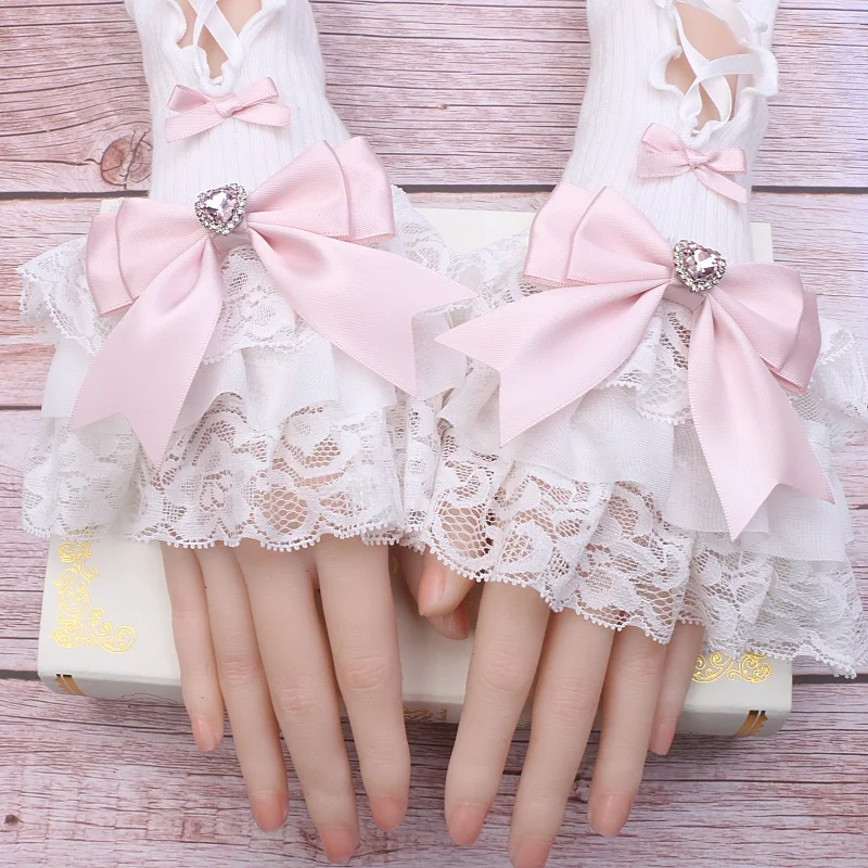 

Sweet Lolita Lace Bow Rhinestone Hand Sleeves False Sleeves Lolita Hand Sleeves for Women's Jewelries