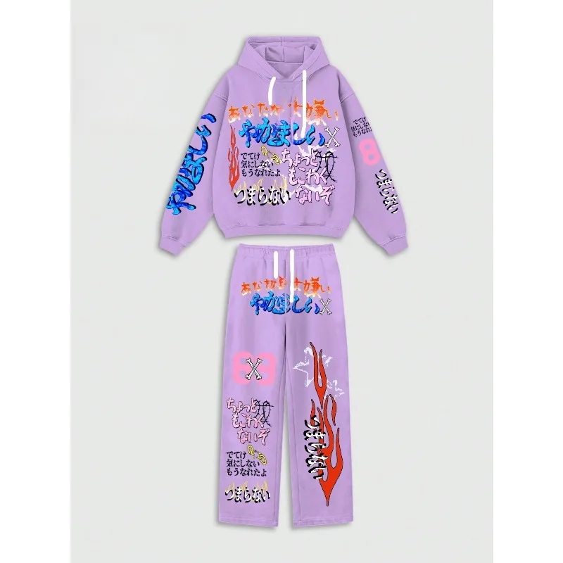 

New 3D printed fashionable European and American style adult casual hooded set