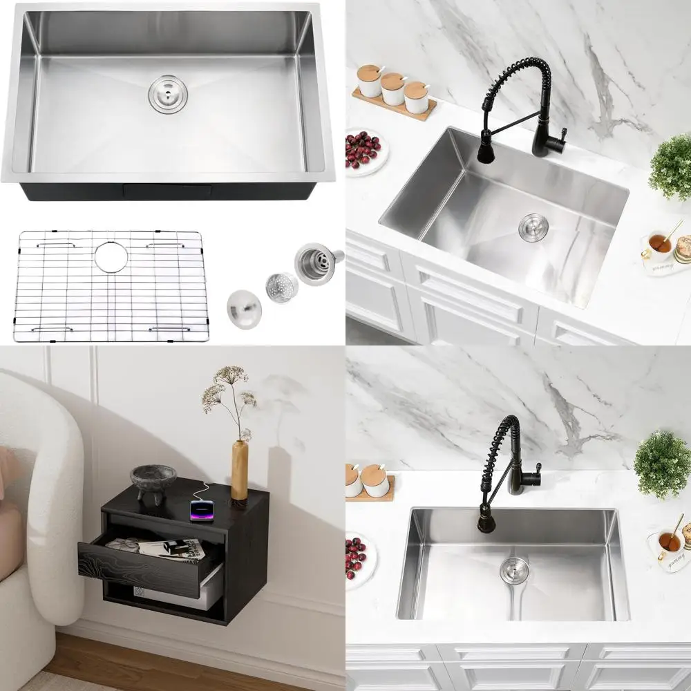

Stainless Steel 28 Inch Single Bowl Undermount Kitchen Sink with Deep Basin and Drain Strainer for Modern Kitchens