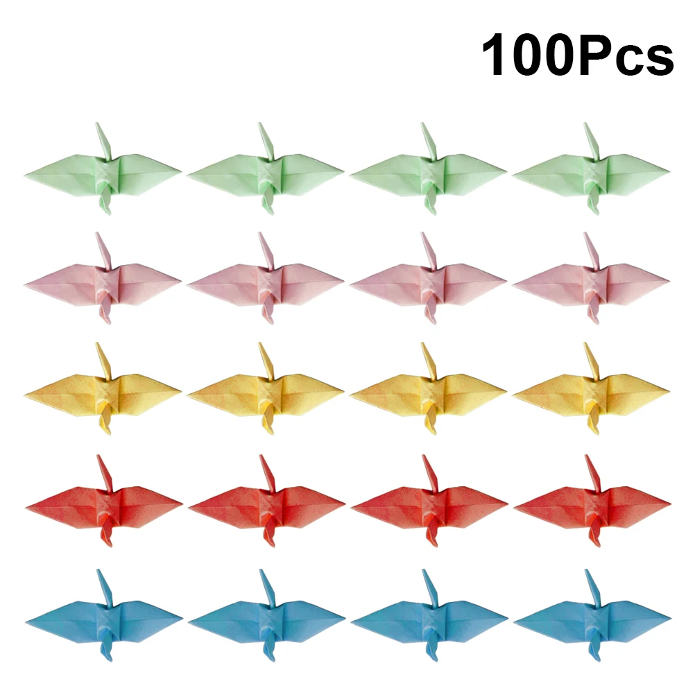 100 Stück 9 cm handgefertigte Origami-Kraniche mit Perleneffekt, Premium-Papierdekoration, Hochzeit, Zuhause, DIY-Vorhang, Windspiel, Geschenk, gemischte Farben