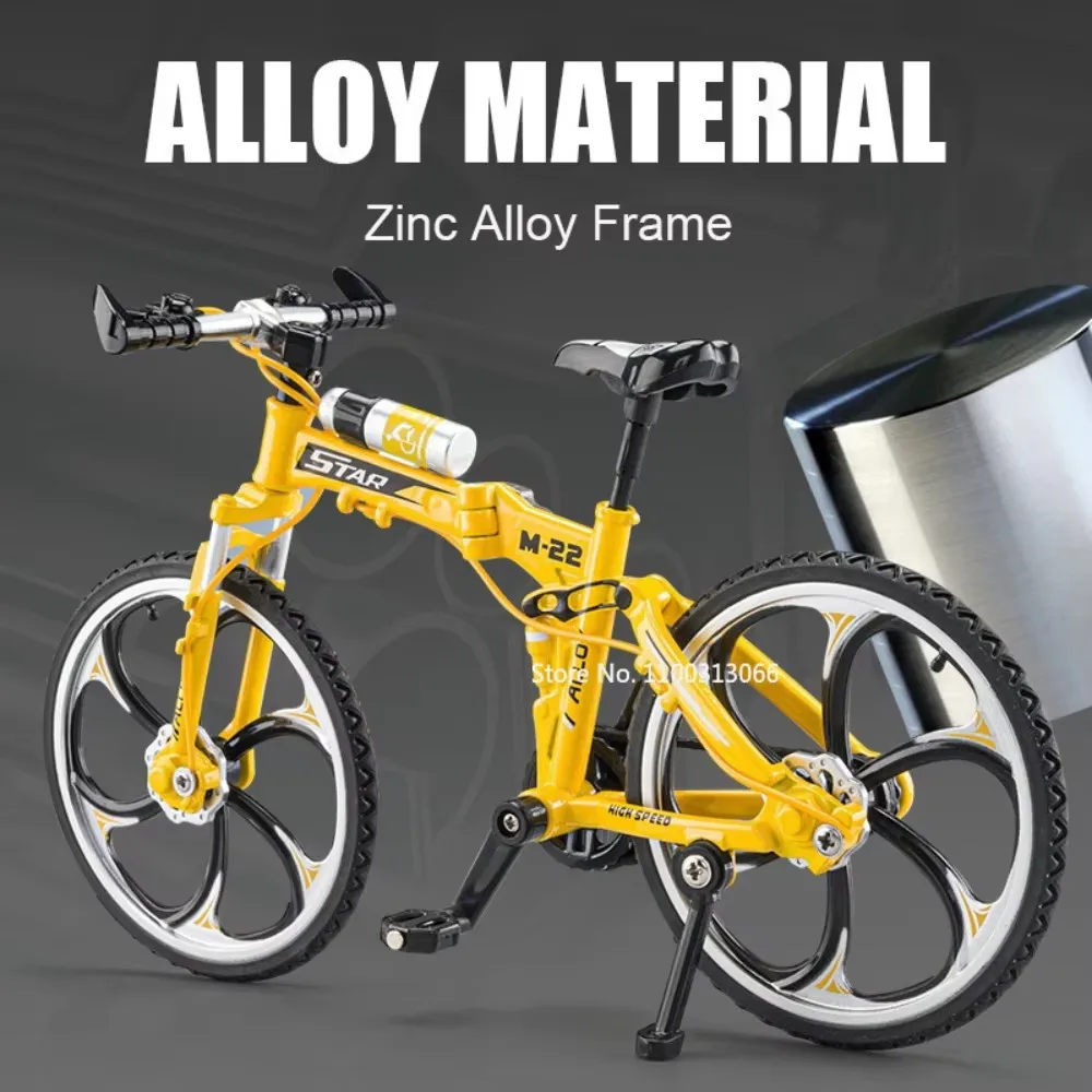 1:8 Alloy Diecast Mountain Bicycle Toys Miniature Cars Models Rubber Tires Wheels Rotate Off Road Folding Bike Boys Perfect Gift