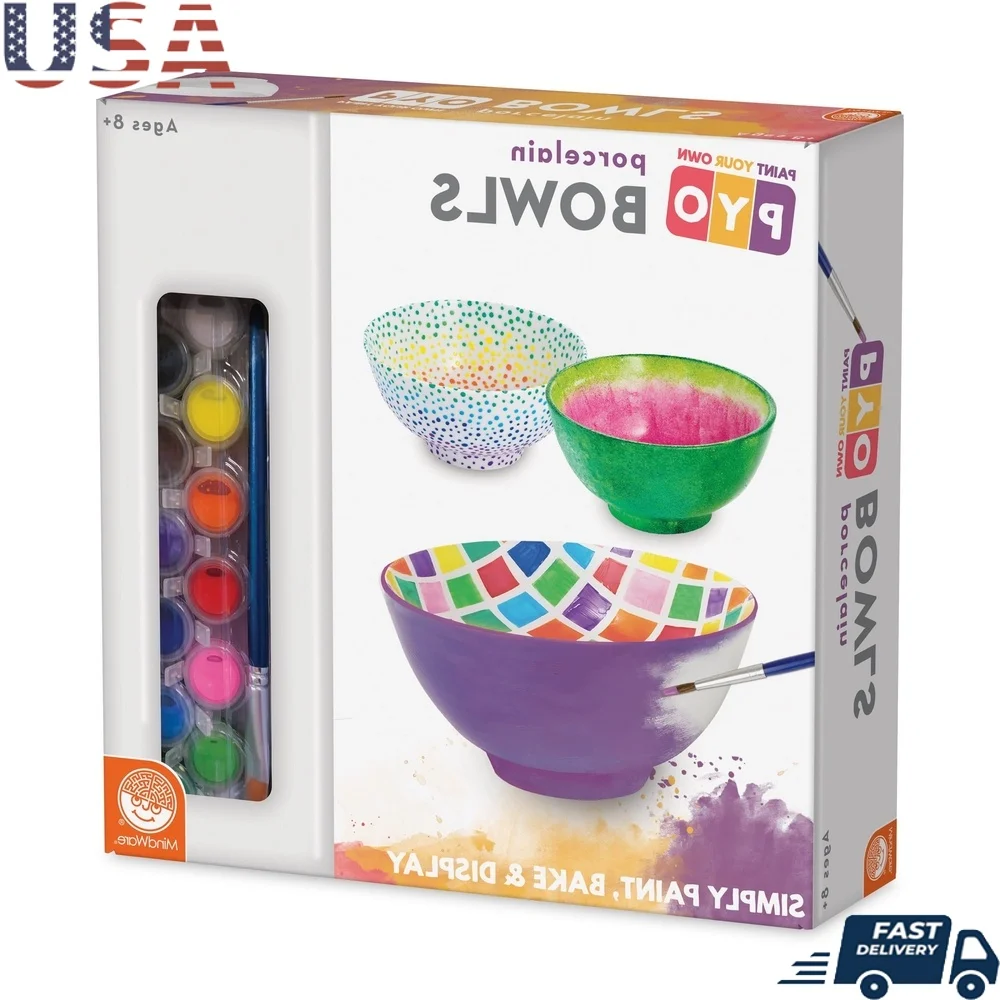 Paint Your Own Porcelain Bowls Set of 3 DIY Art Project Includes Paint Brush Full Color Instructions Creative Gift Idea Ages 8