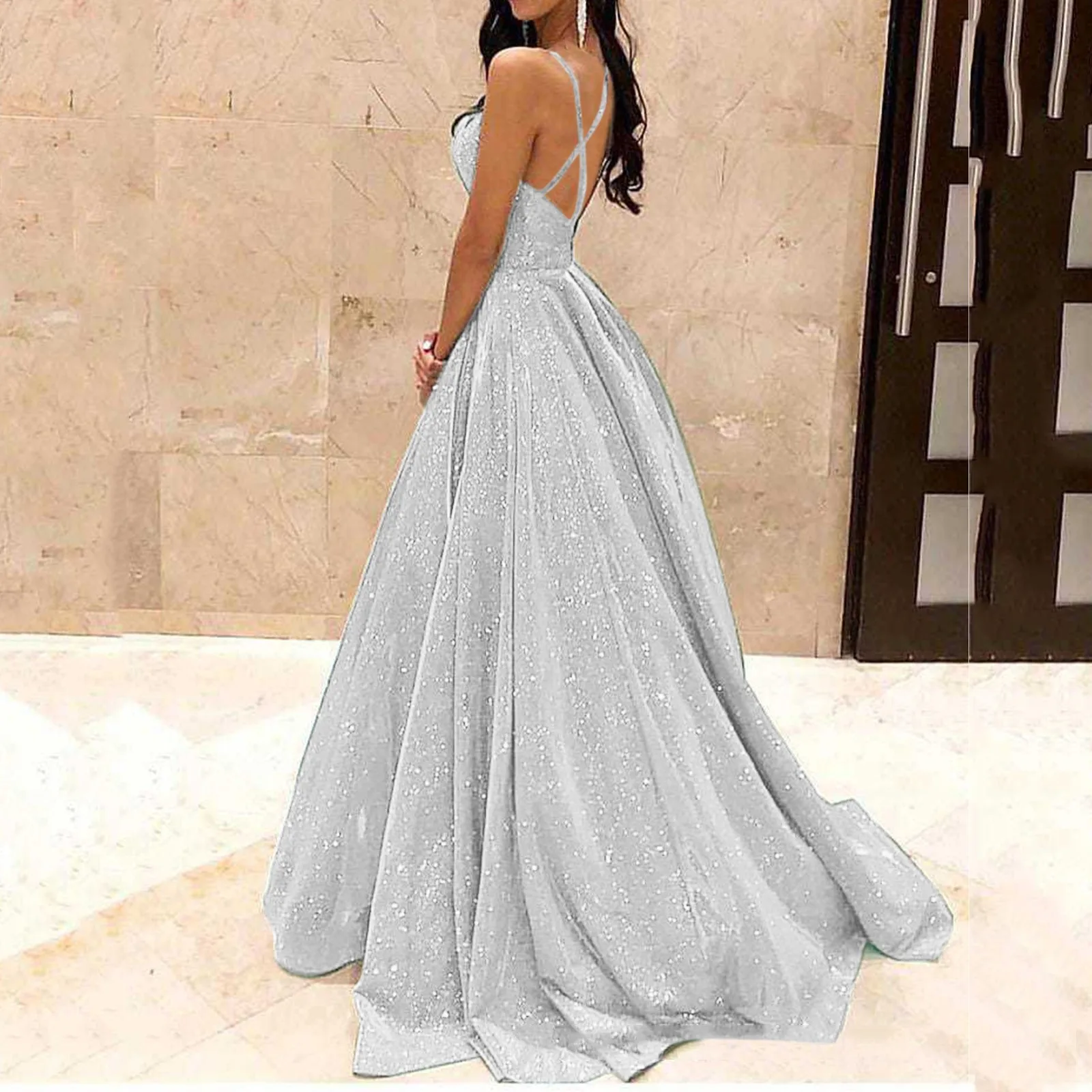 Vestido largo ajustado con tirantes para mujer, traje elegante de corte en A, Formal, para fiesta de noche, graduación y Gala