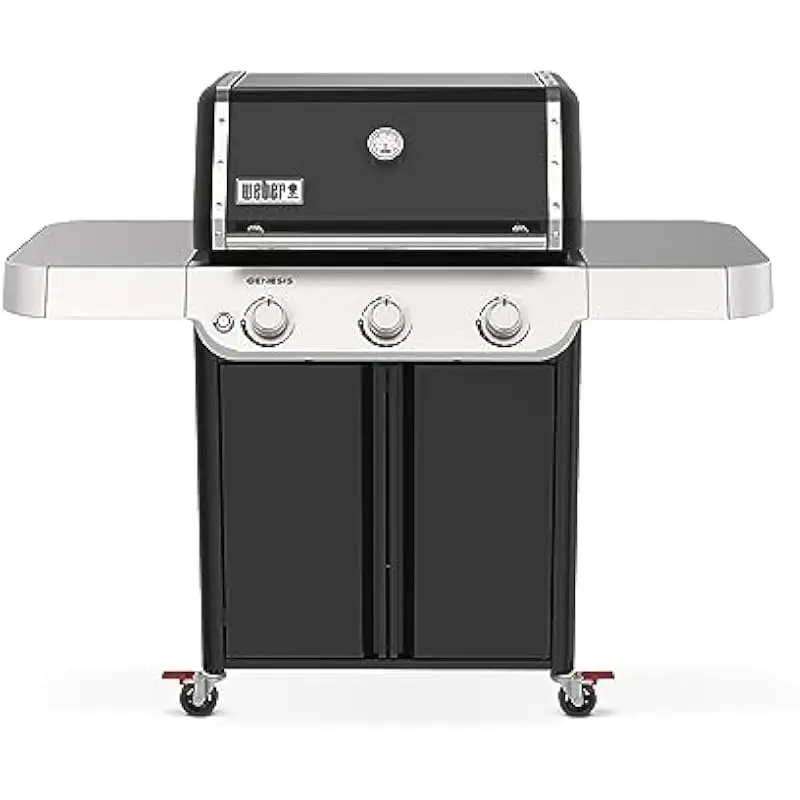 Weber Genesis E-315 Propane Grill Black Outdoor Cooking Station Featuring PureBlu Tapered Burners Cast Iron Grates FLAVORIZER Ba