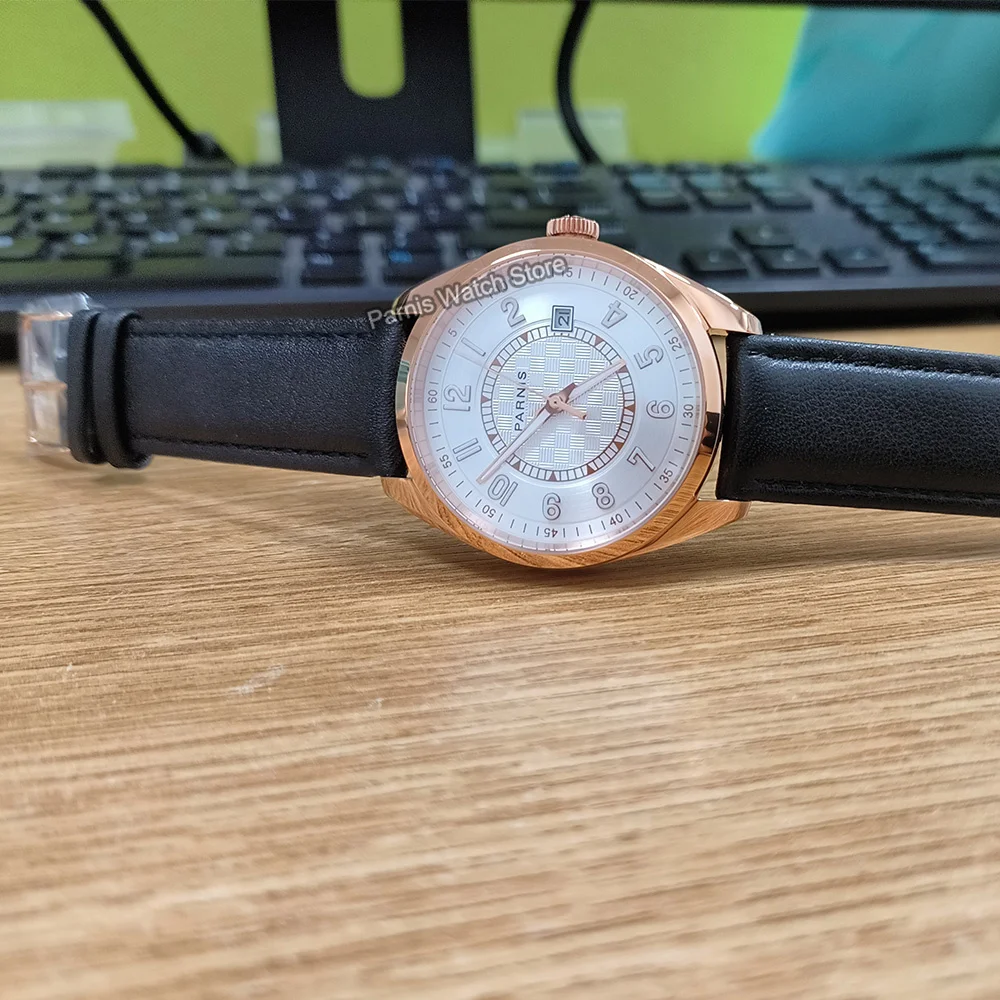 ساعة بارنيس 40 ملم هيكل ذهبي وردي مينا بيضاء Miyota8215 ميكانيكية أوتوماتيكية للرجال ساعة يد كريستال الياقوت