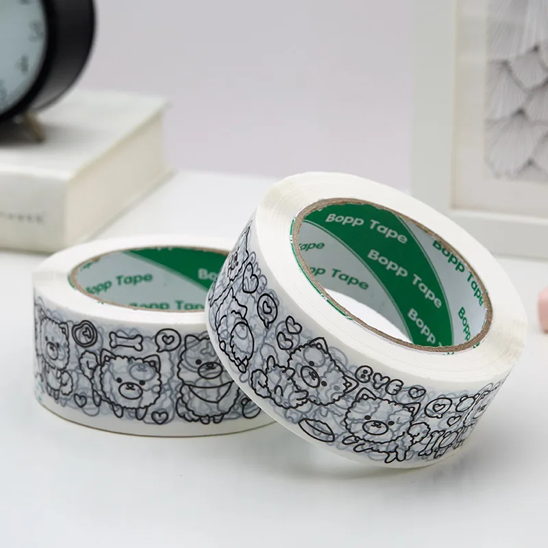 Leuke Hond Print Verpakking Tape 4.5Cm X 100M Transparante Tapes Self Sealing Tape Voor Gift Box Koerier Pakket levert