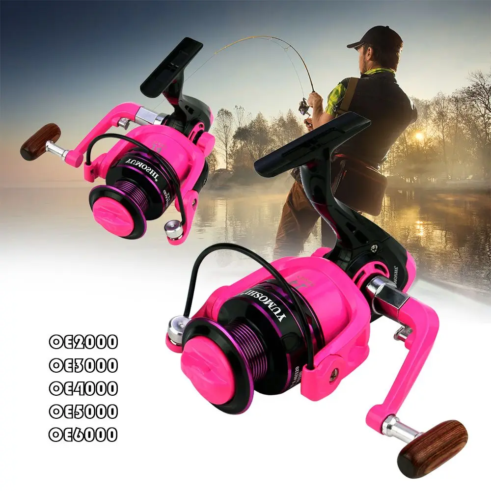 Pink Rocker Arm Fishing Reel High Quality Metal Lure Wheel Spinning Wheel OE2000 Series Sea Pole Wheel Wooden Handle