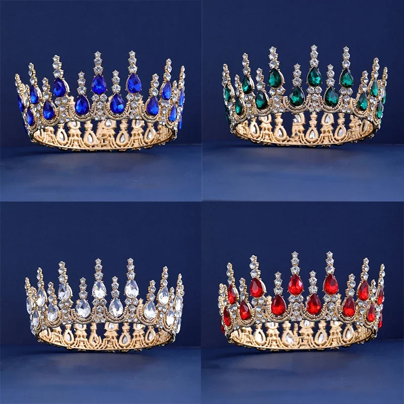 Full Round Crystal Crown strass Tiara donna Luxury Diadem Prom ornamenti per capelli accessori per gioielli da sposa testa di nozze