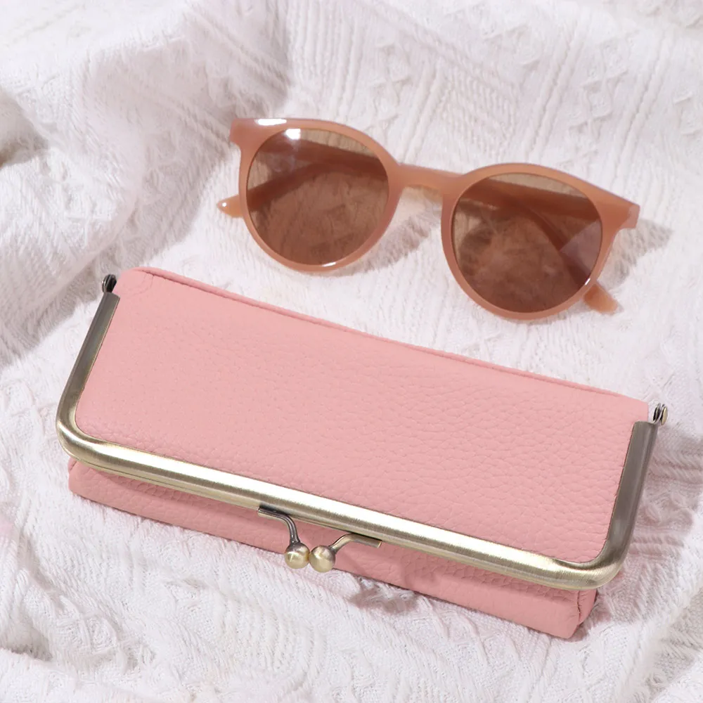 صناديق النظارات الجلدية الأصلية حامل إغلاق تلقائي متعدد الوظائف منظم النظارات مقلمة حواجب فاخرة واسعة #4