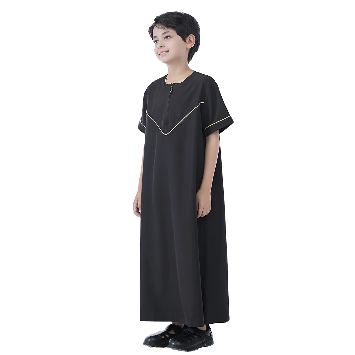 Ramadan Boys Jubba Thobe Muslim Abayas Middle East Arab Kaftan Short Sleeve Robe Dubai Islamic Clothing Child Dress Dishdasha