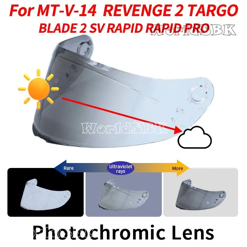 mt v14 Photochromic Visor for MT Helmet REVENGE 2 Targo BLADE 2 SV RAPID RAPID PRO MT-V-14 Lens Shield Windshield Viewfinder