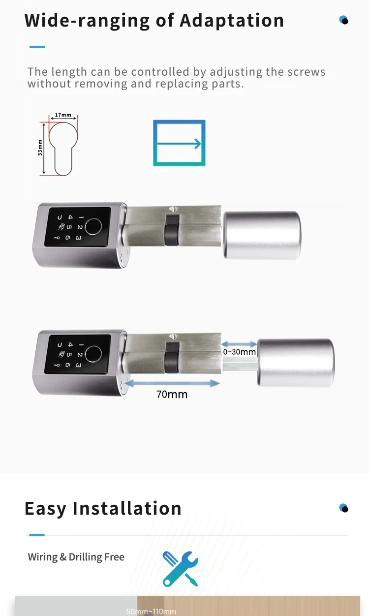 Waterproof IP65 adjustable Smart cylinder door lock Ttlock tuya Fingerprint Pincode replace DIY Euro Electronic cylinder Lock