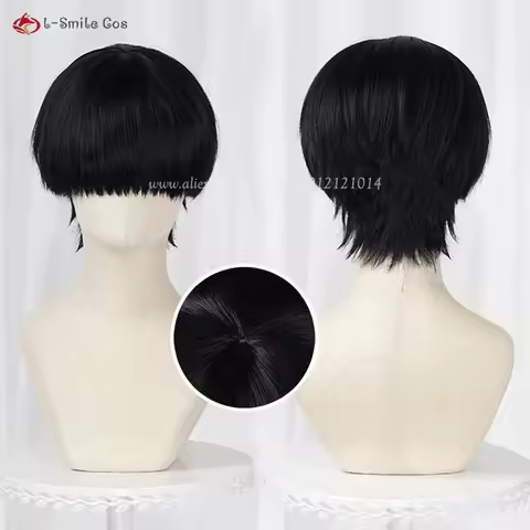 New Niko Ikki Cosplay Wig 30cm Black Wigs Cosplay Anime Cosplay Wig Heat Resistant Synthetic Hair Halloween + Wig Cap