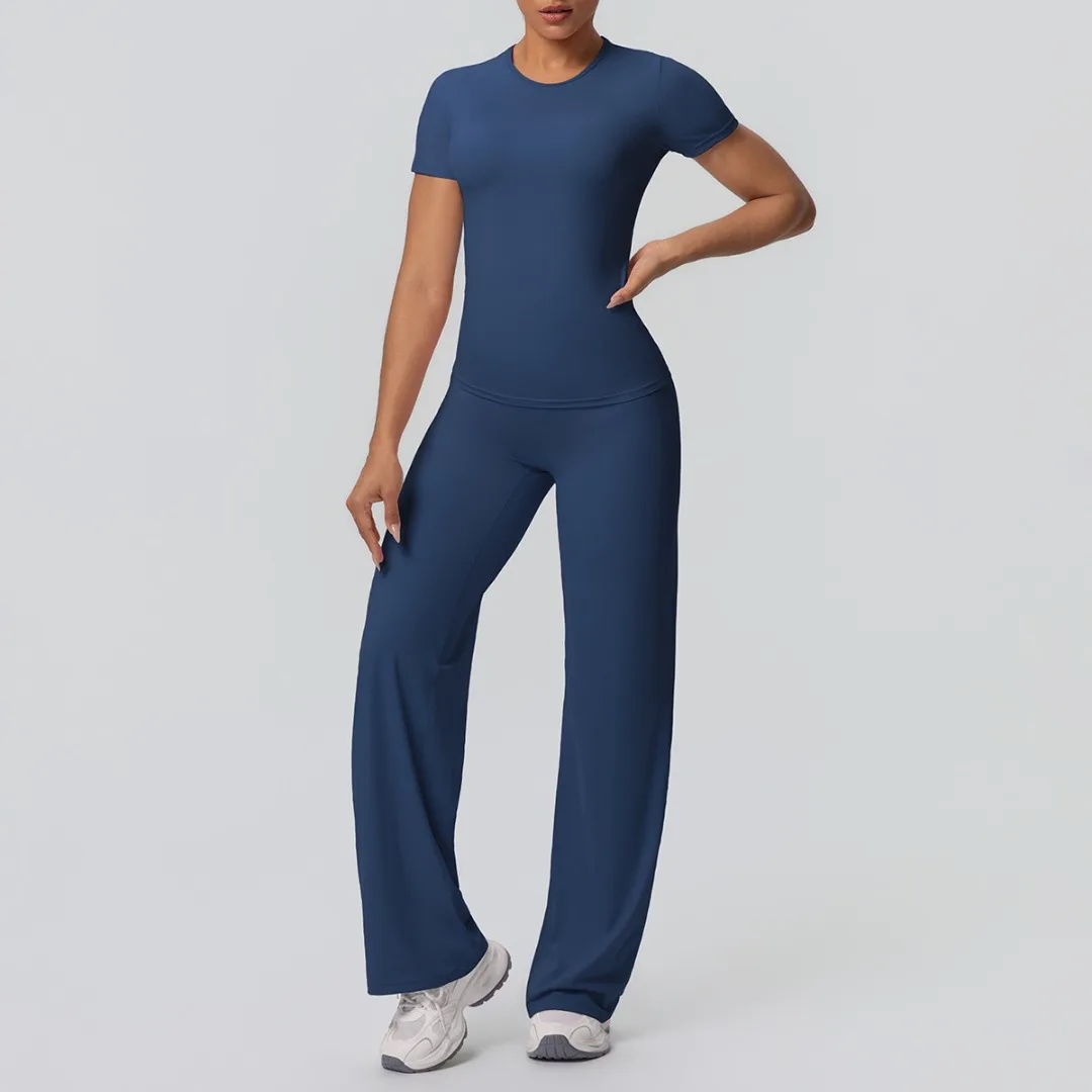 

Women's High Waist Hip-Lift Wide-Leg Pants Fitness Set Brushed Tight T-shirt Pants Yoga Set Sports Running Workout Gym Yoga Set