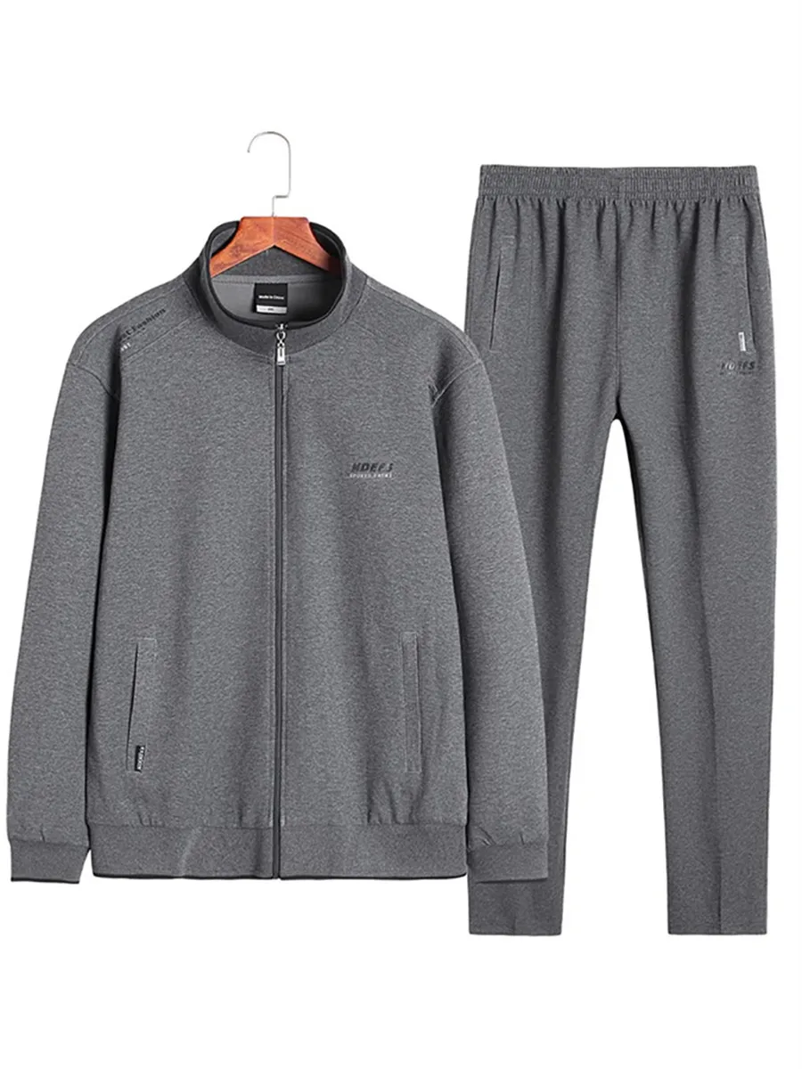 

Spring Autumn Knitted Sportswear Set for Men Casual Loose plus Size Dad Cardigan Two Piece Suit Cotton Polyester Blend