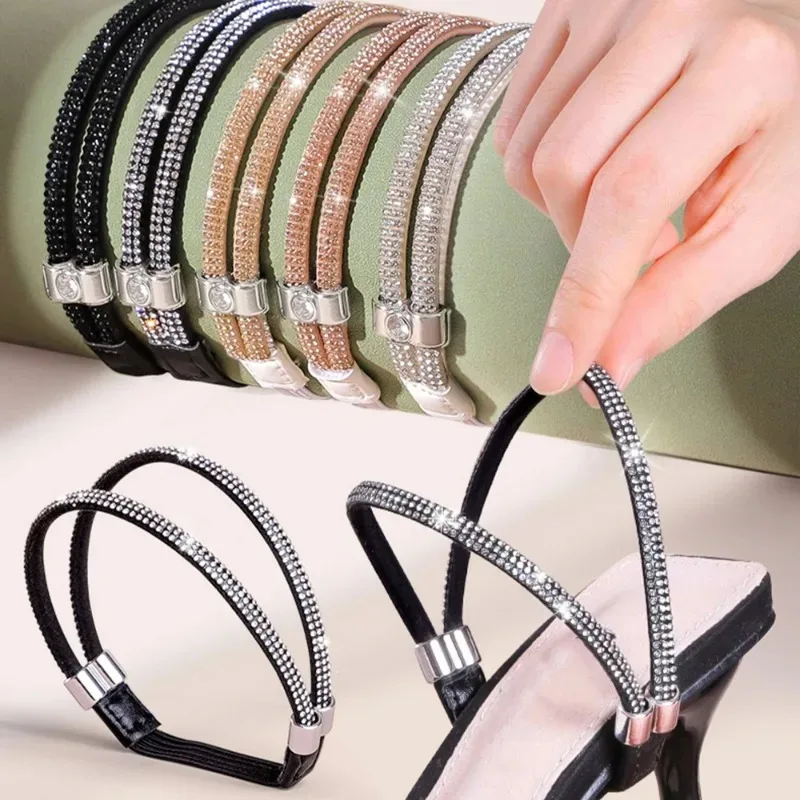 High Heels Shoe Fixed Belts Anti-loose Adjustable Luxious Rhinestone Shoe Belt Ankle Holding Women Sandal Anti-skid Bundle Strap