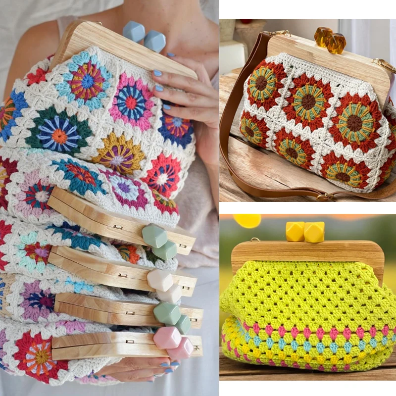 1PCS 19.6cm*8cm Dopamine Macaron Resin Head Wooden Wallet Handle Messenger Bag Knitted Bag Retro Bag Matching Lock Frame