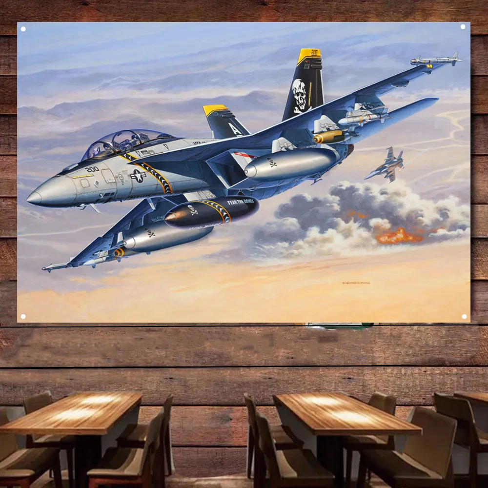 F/A-18 Strike Hornet Fighter Jet Posters Wall Art Flag USMC Carrier-Borne Attack Aircraft Military Art Tapestry Decor Banner