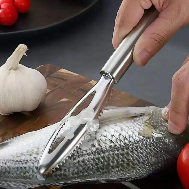 Stainles Fish Scales Scraping Graters Fast Cleaner Remove Skin Brush Cleaning Scraper Peeler Bone Scaler Tongs Tweezers Tool