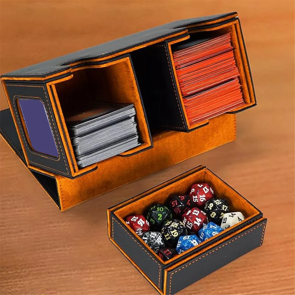 Karten-Aufbewahrungsbox für mehr als 200 Karten, 3-in-1-Kartendeck-Etui, orange